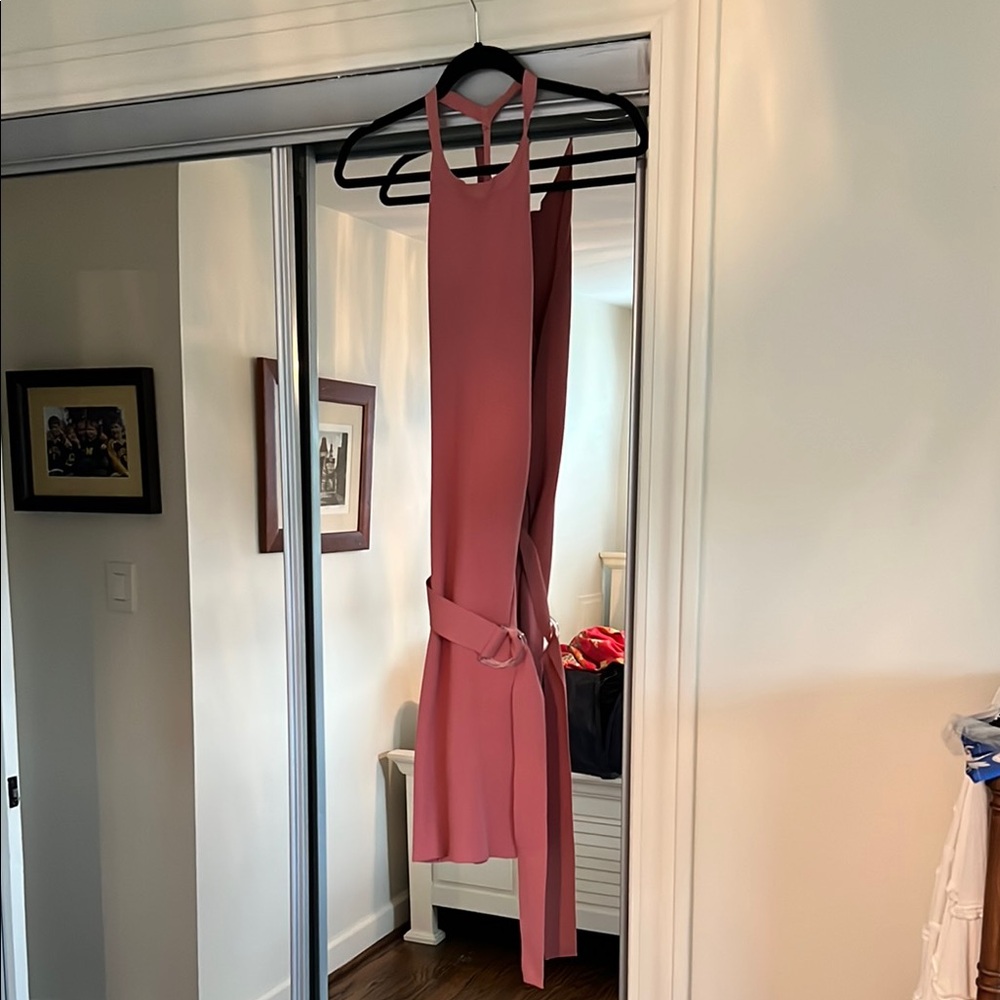 Mauve belted knit mini dress